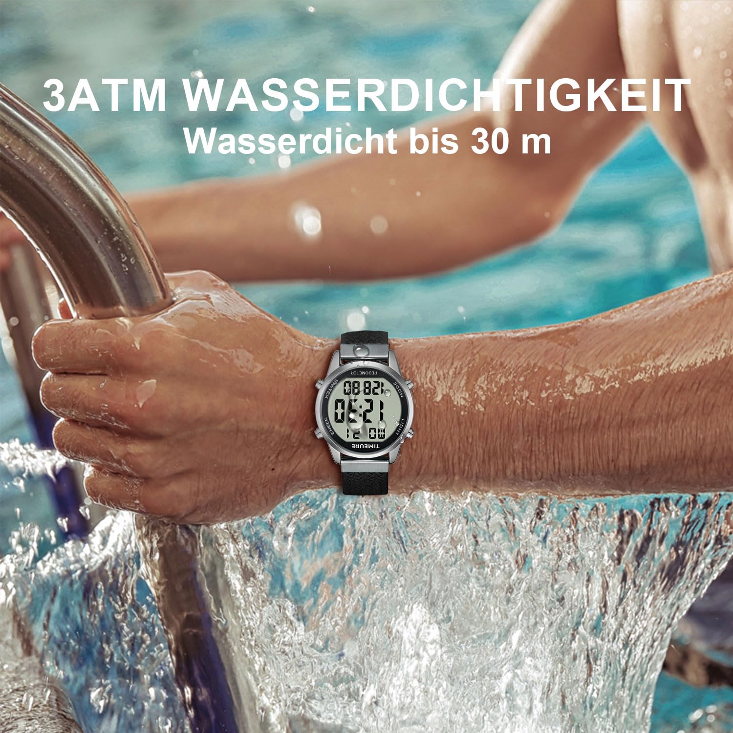 TIMEURE Schrittzähler Uhr für Männer | Modisches Design | Wasserdichter Armbanduhr mit Großer Digitalanzeige | Einfacher & Genauer Schrittzähler Funktion