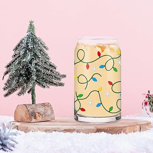 Miniatura 6 de Whaline Paquete de 2 tazas de café helado de Navidad, bombillas coloridas, vasos de cerveza alegre y brillante, vaso con tapa, cepillo de limpieza