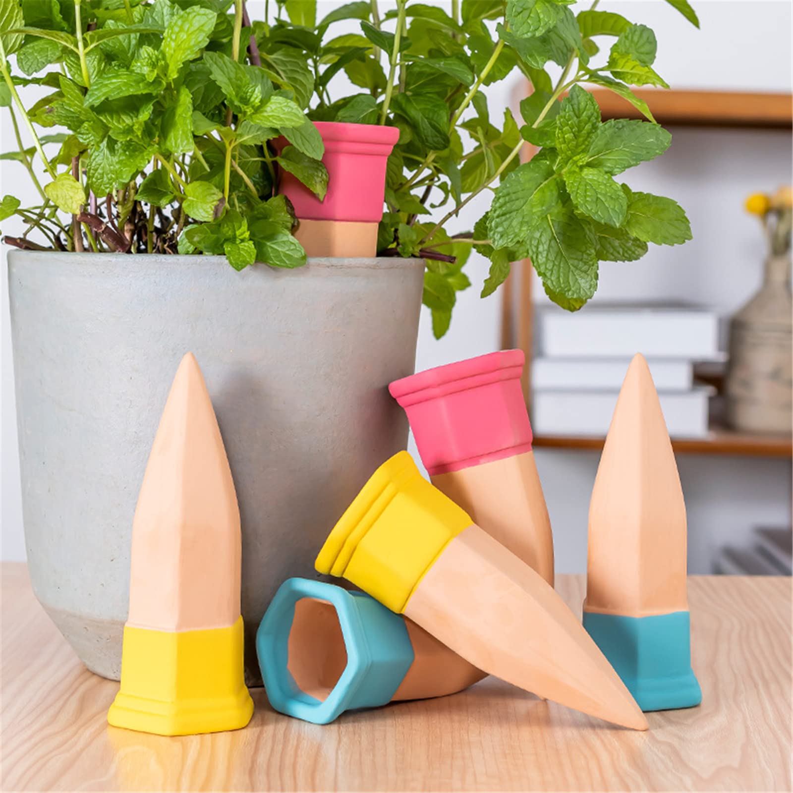 Lot de 6 Oyas A Planter Terre Cuite, Arrosage Goutte à Goutte Ollas Terre Cuite, Système d'Irrigation Arrosage Automatique et Ecologique pour Plante d'Intérieur et d'Extérieur en Vacances