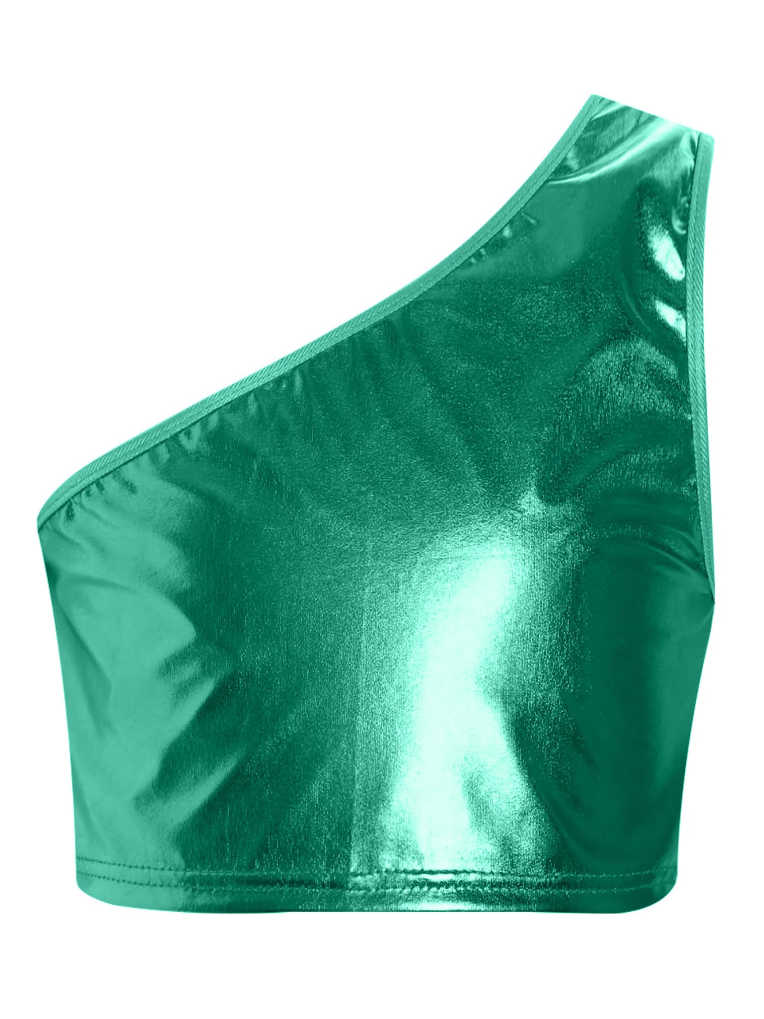 TiaoBug Chaleco Corto Metálico Sin Mangas Niñas Crop Top De Un Hombro Camisola Danza Moderna Tank Top Deportivo Ejercicio Fitness