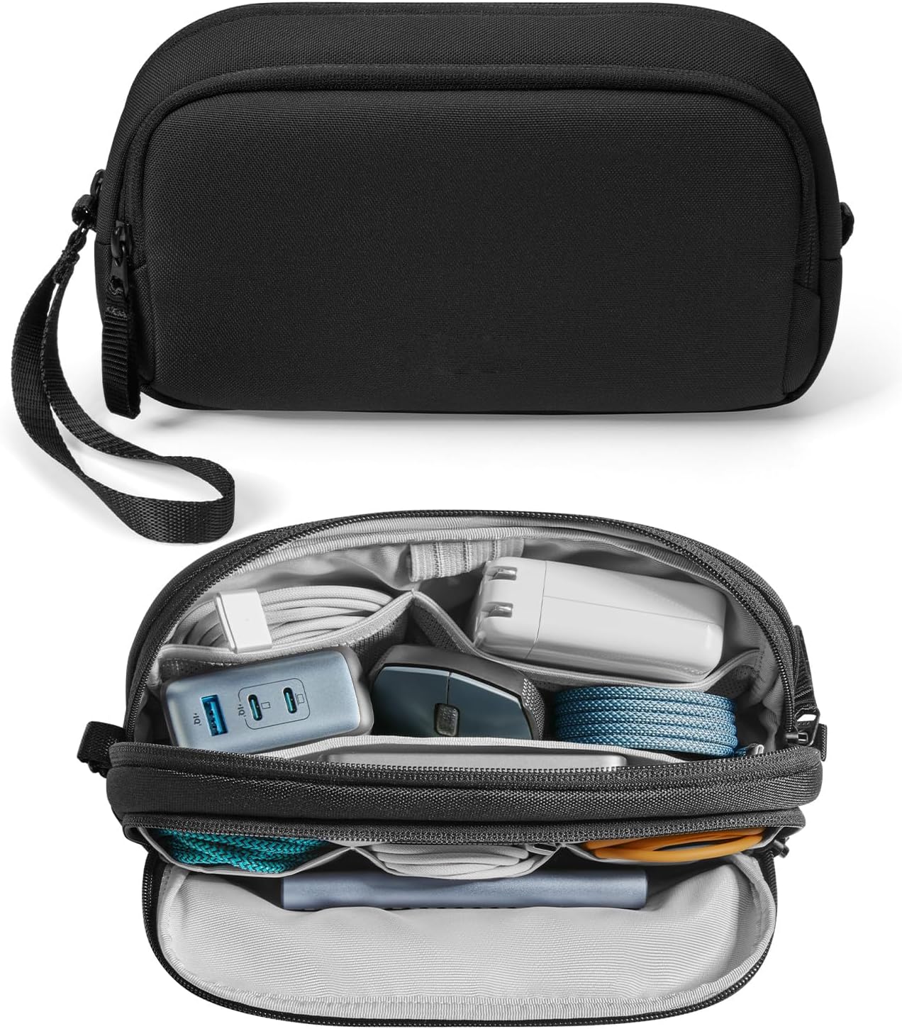 Electronic Organizer Travel Case, Water-Resistant Tech Pouch with Dual Compartments for Cables, Chargers, Phones, Hard Drives, Power Banks, Cable Organization Storage Bag for Travel Accessories, M