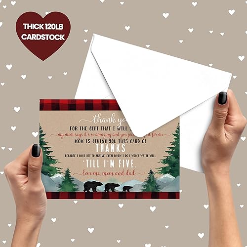 Miniatura 6 de Mama Bear - Tarjetas de agradecimiento para baby shower con sobres (paquete de 25) mensaje preimpreso de bebés niños con espacio personalizable para