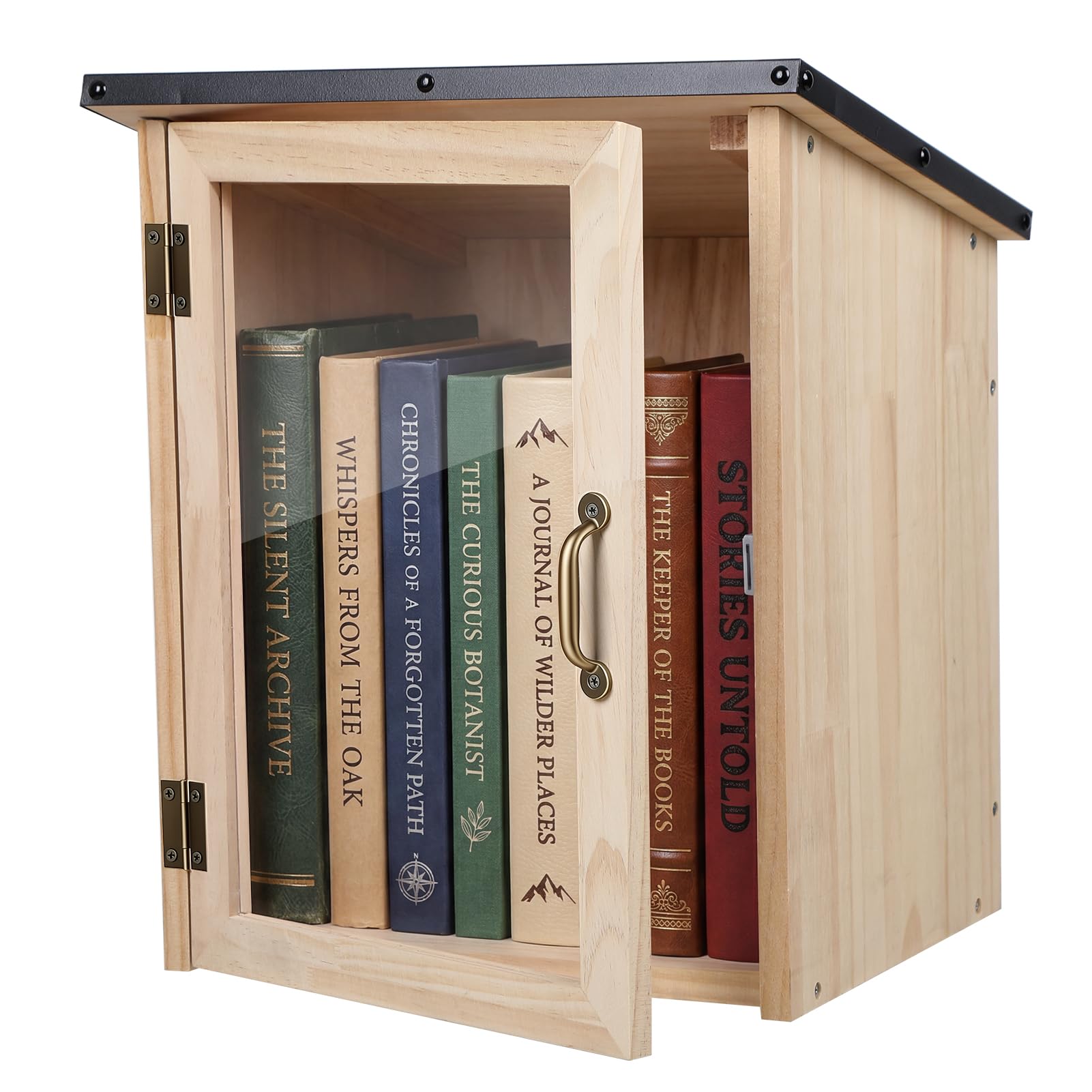 tekrabea Little Free Library Outdoor Book Box, Wooden Community Book Exchange Box with Viewing Window, Weather Resistant Outdoor Library Kit for Neighborhoods, Schools, Gardens and Book Sharing