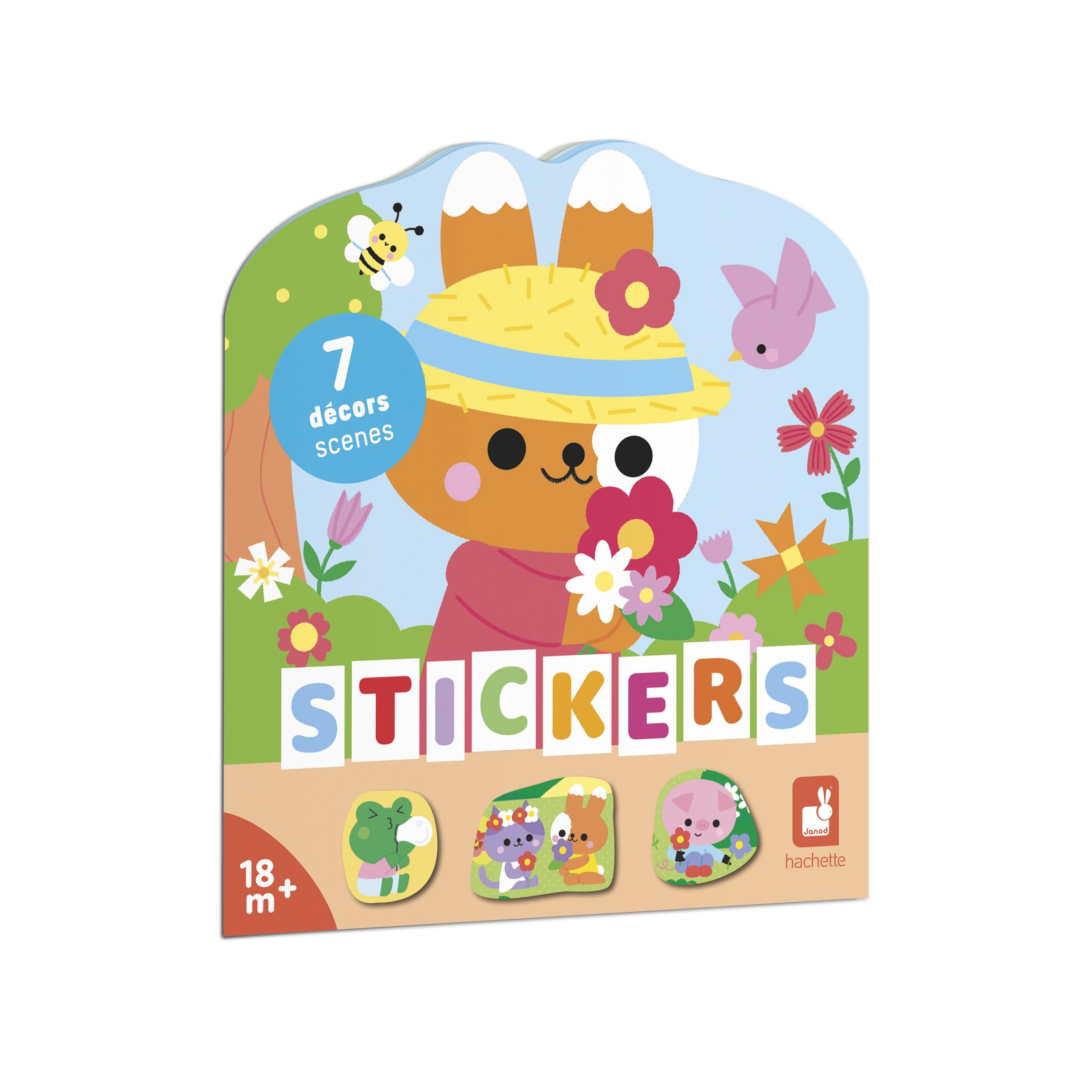 Janod, Stickers Notebook From 18 months, Countryside Theme, 12 Pages to Decorate, 8 Pages of Stickers