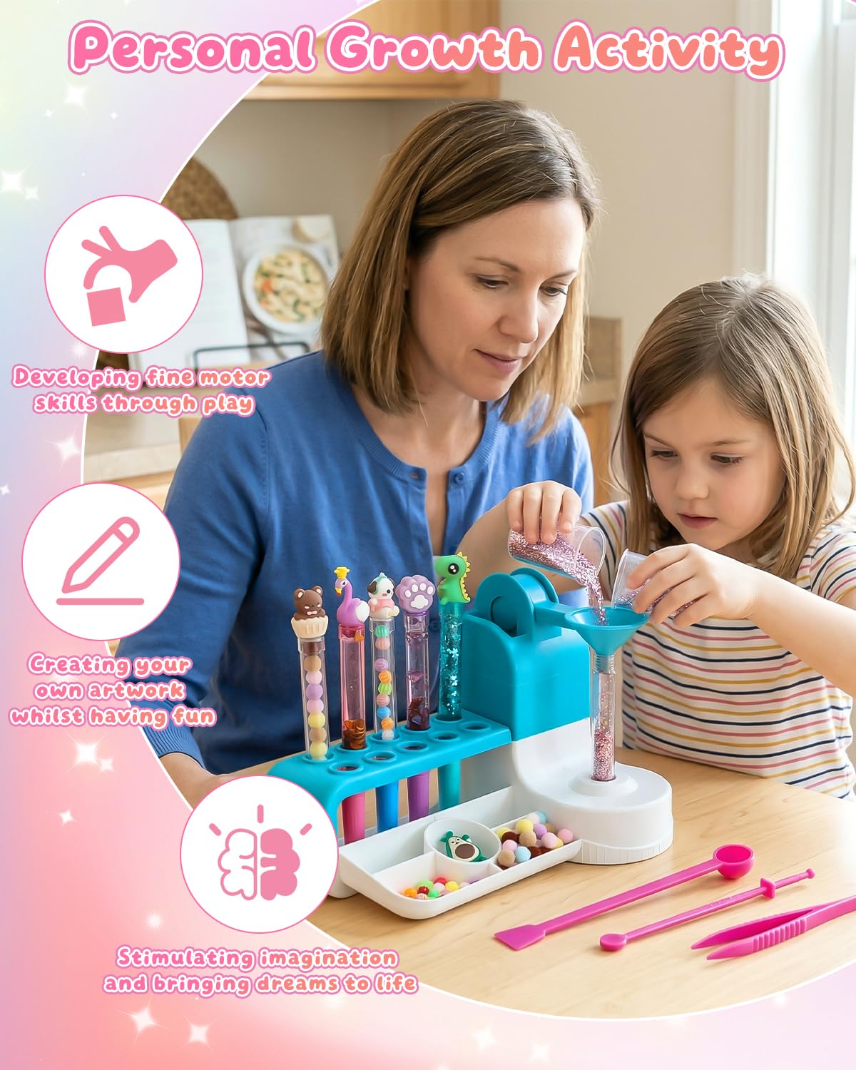 Stifte Selber Machen Set Kinder ab 6 Jahre - Mein Stift Atelier mit 50+ Zubehör für 10 Personalisierte Stifte (Glitzer, Federn, Figuren)， Kreativset als Geschenk zum Kindergeburtstag und Einschulung