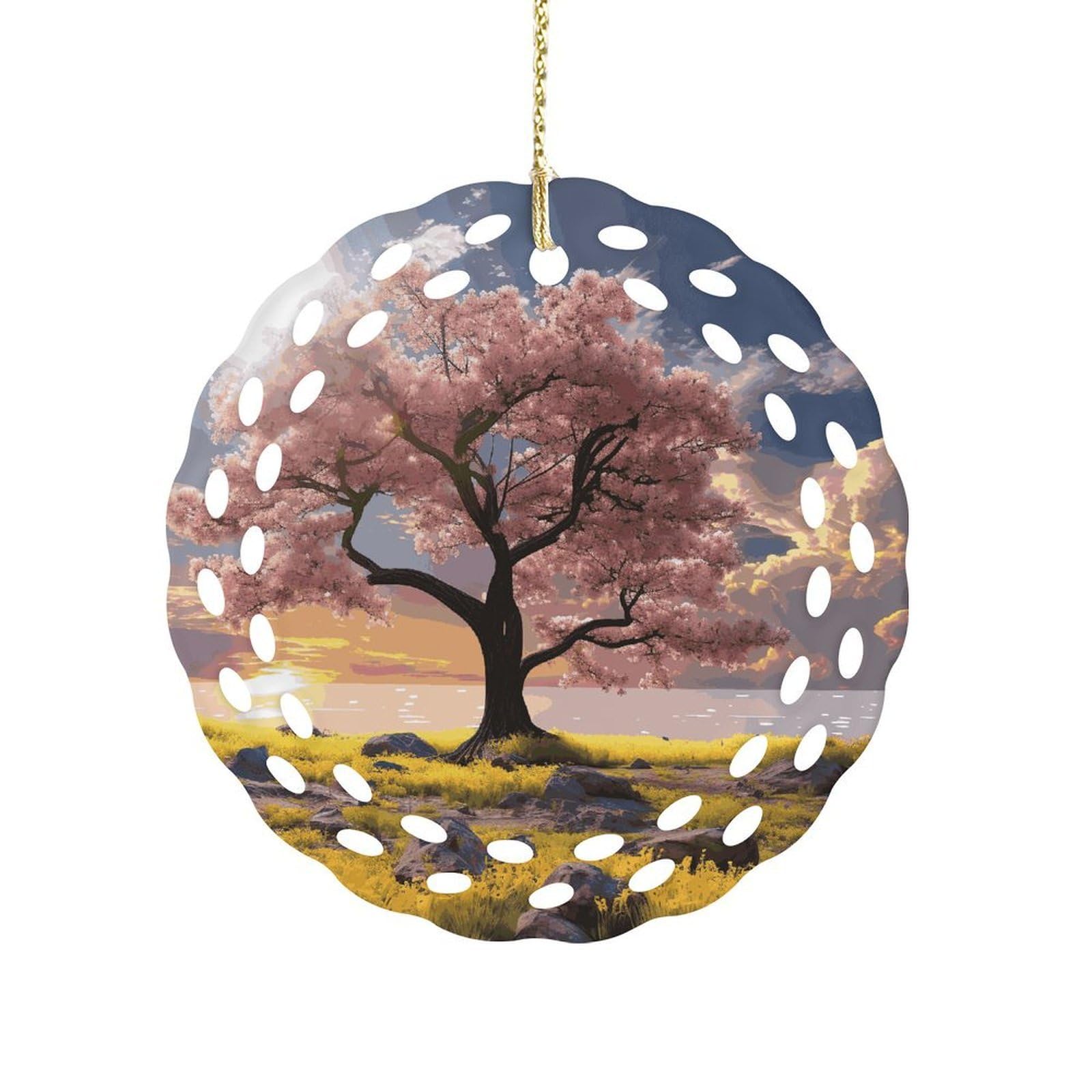 Fodpand Women's Style Flower And Tree Ceramic Ornament For Home Decor 3.2" Round Tree Decoration Christmas Ornaments For Men Double-Sided Design