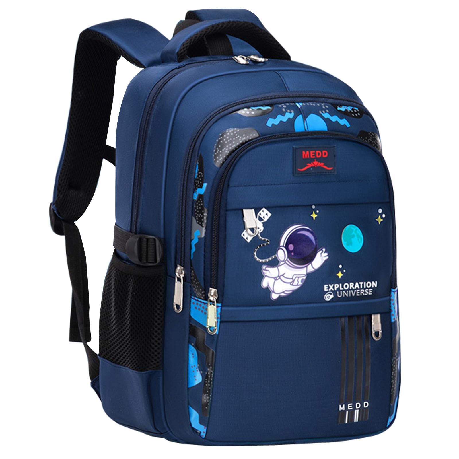 KEBEIXUANBackpack for Boys Primary School Bookbags with Adjustable Shoulder Straps Cute Space Astronaut Rocket Backpack (Blue)