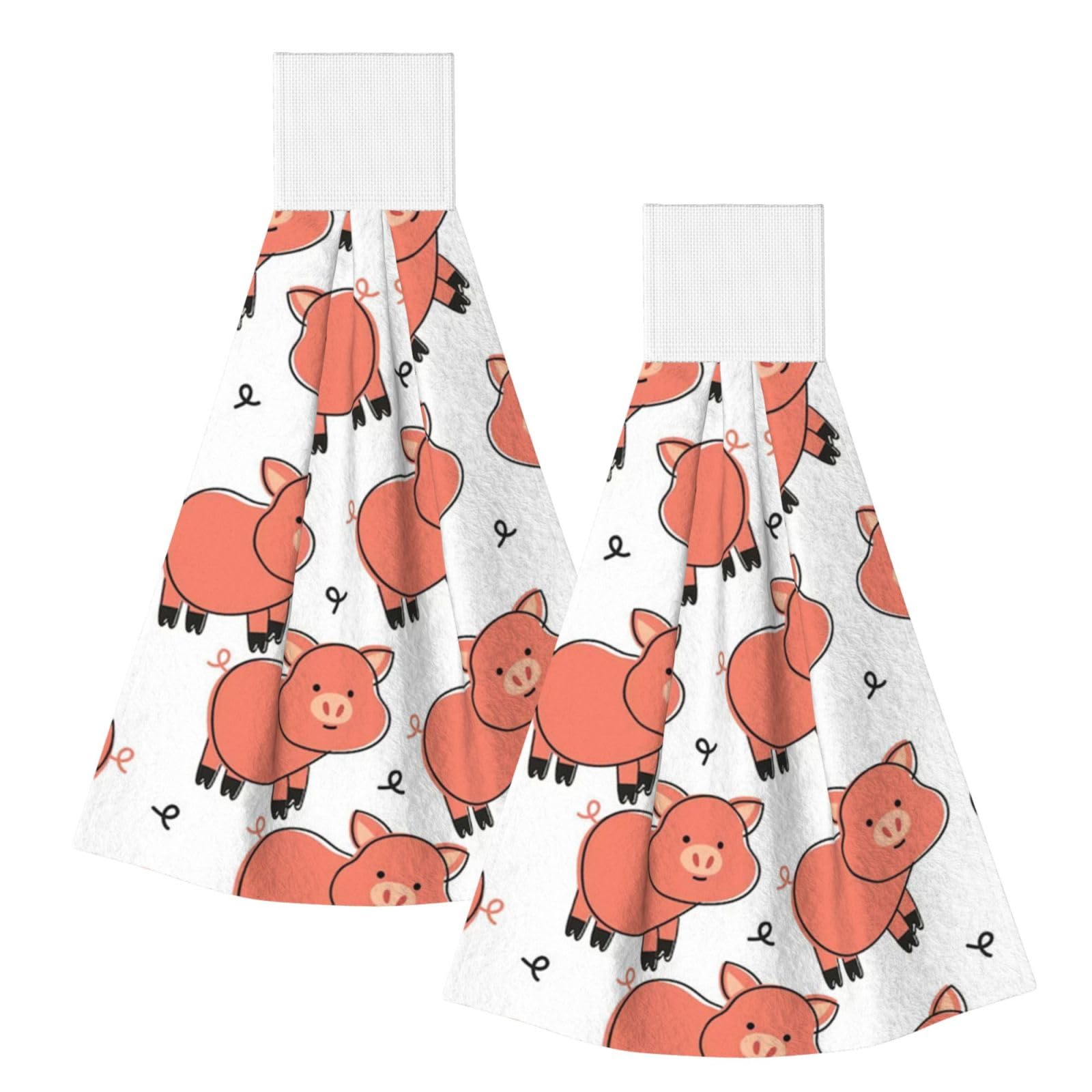 DOPKLNA Cute Cartoon Pig, 2 Pcs Hanging Coral Fiber Hand Towels for Bathroom, Absorbent Kitchen Towels