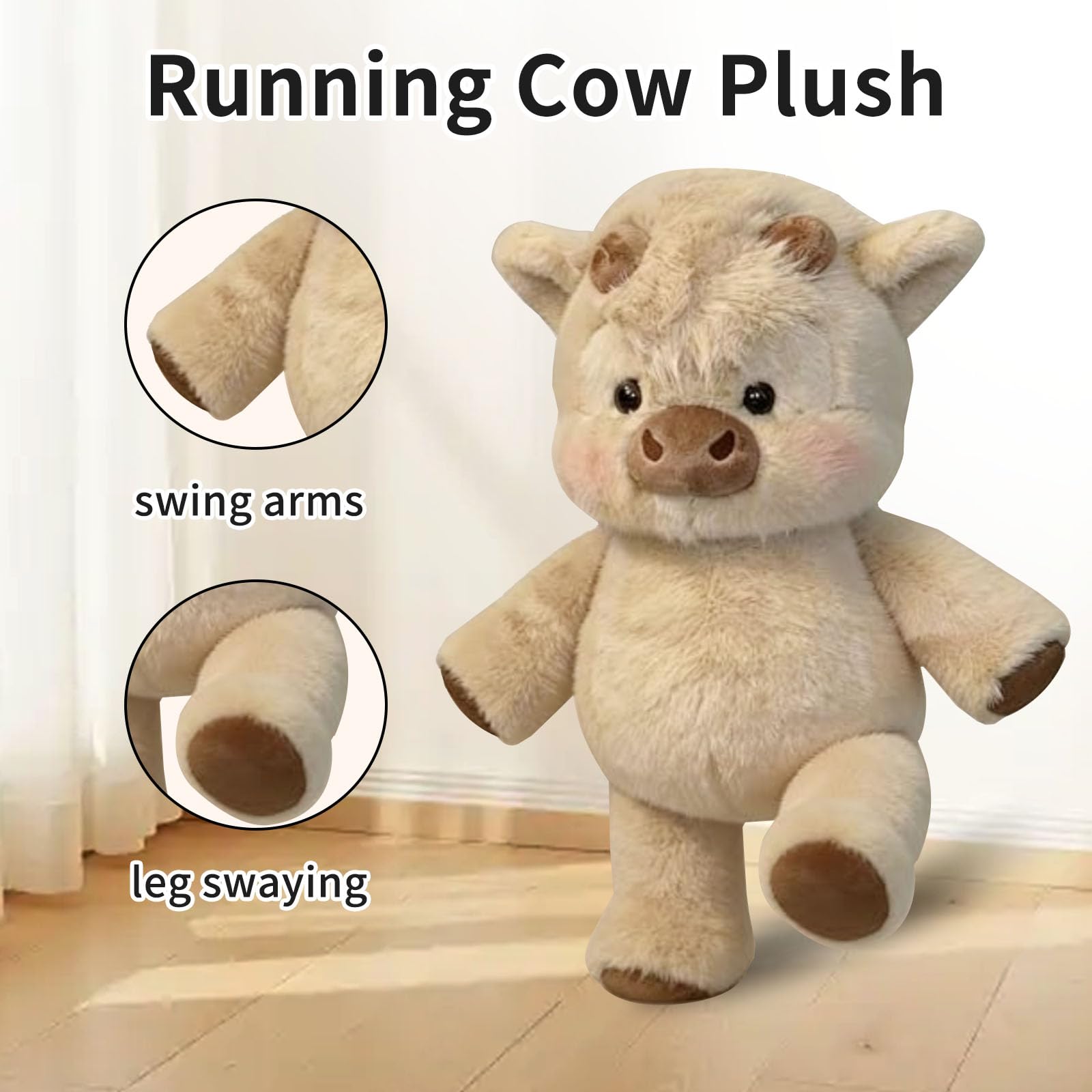 Peluche Mucca Che Corre, 45 cm Highlandes Cow Plushs, Mucca Giocattolo di Peluche Morbido, Plushie di Compleanno regalo per Adulti, Decorazioni e giocattoli Plushs da Colleziones (A)