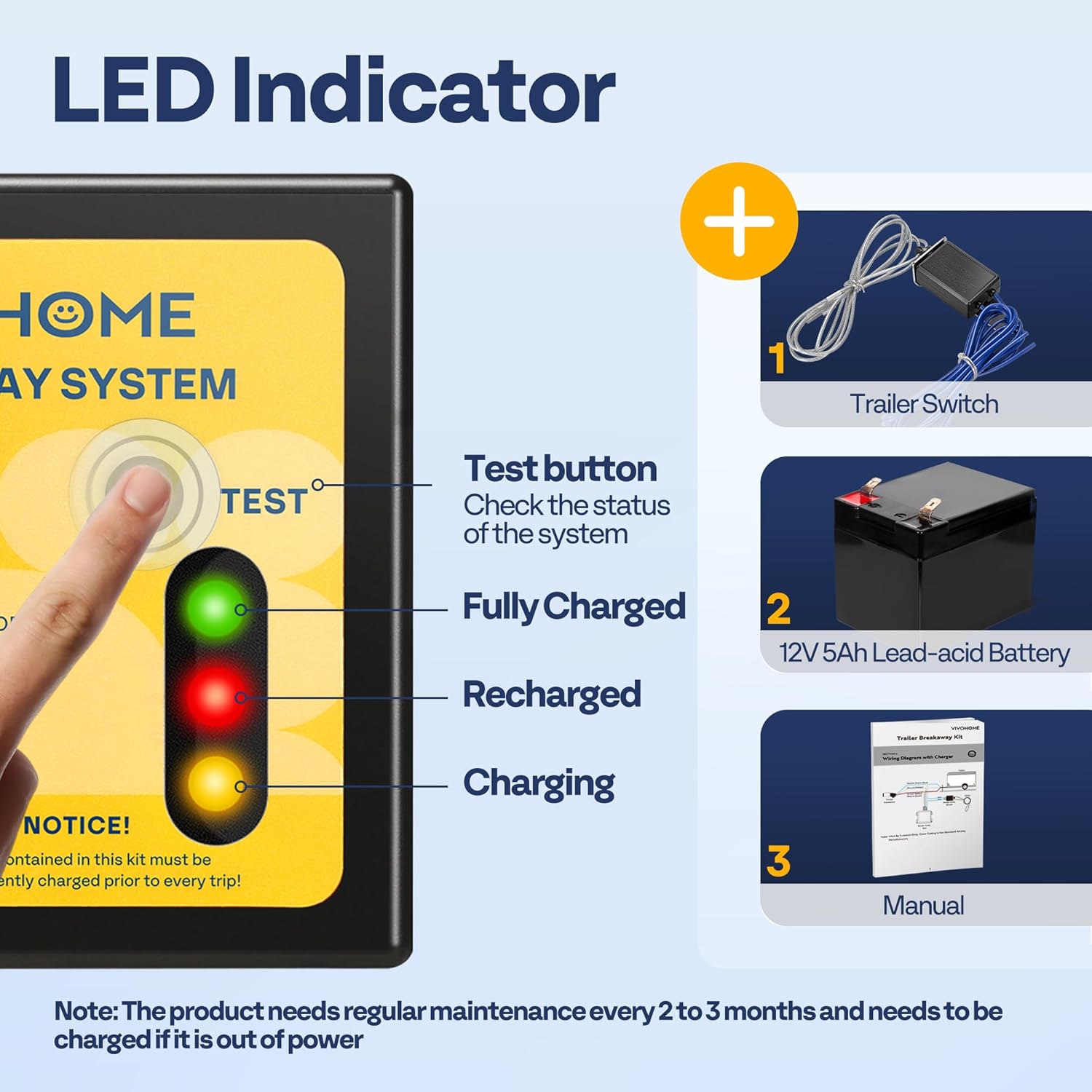 VIVOHOME Trailer Breakaway Kit with Valve Regulated Sealed Lead-Acid Battery(Non-SPILLABLE)