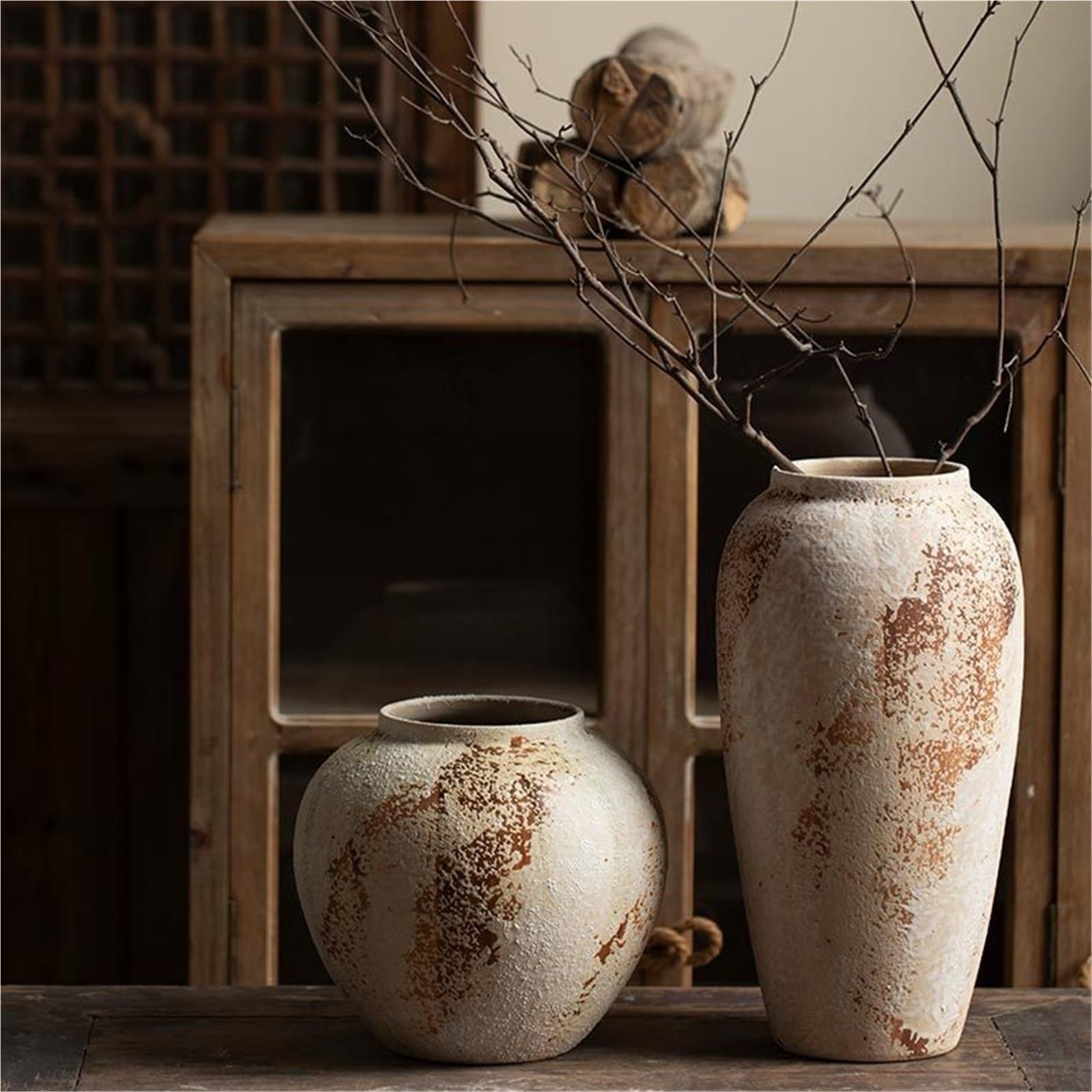 Rustikale Blumenvase aus Keramik im Bauernhausstil, Moderne Boho-Dekoration für Wohnzimmer, Schlafzimmer, Wabi-Sabi-Stil
