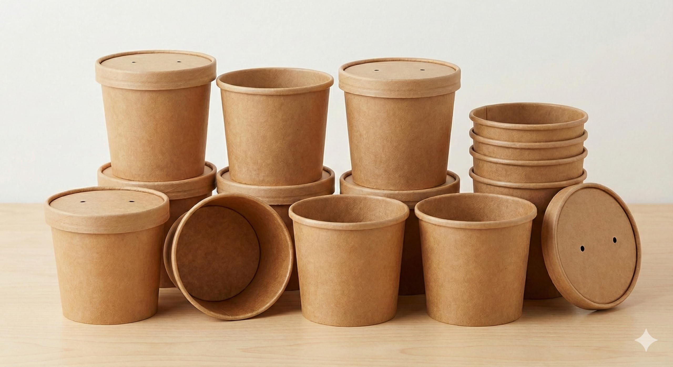 Générique Lot de 100 Grands Pots à Soupe en Carton Kraft + Couvercles - 750 ml (26 oz) - Bol Jetable XXL pour Repas Complets, Salades Géantes, Ramen - Emballage Alimentaire Étanche et Écologique