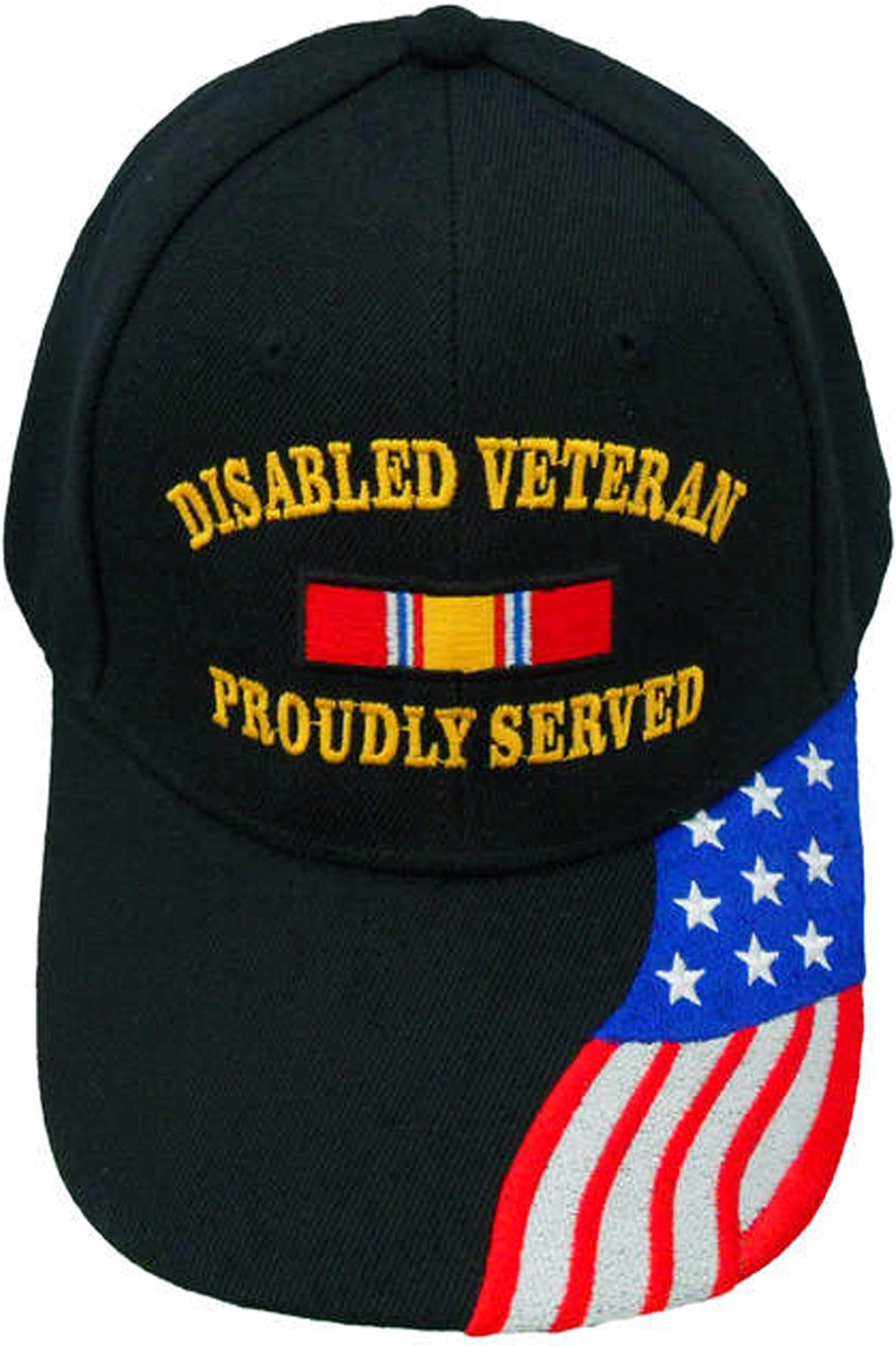 Disabled Veteran Cap Proudly Served Black Hat, American Flag