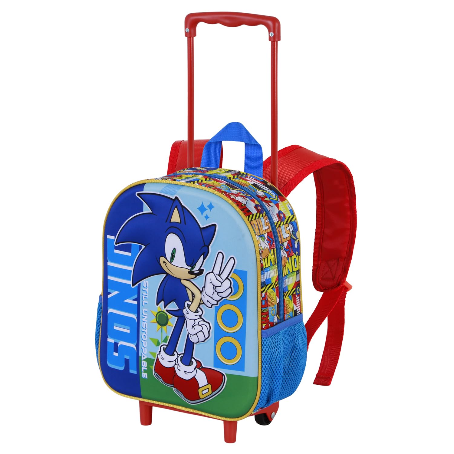 Sonic The Hedgehog - SEGA Unstoppable-Small 3D Backpack with Wheels, Blue, 26 x 34 cm, Capacity 7 L
