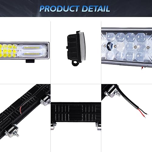 Miniatura 3 de 2 luces LED de barra de 12 pulgadas con lente 4D, haz combinado de foco e inundación, luz de trabajo LED de 180 W, 60,000 lúmenes, luz antiniebla,