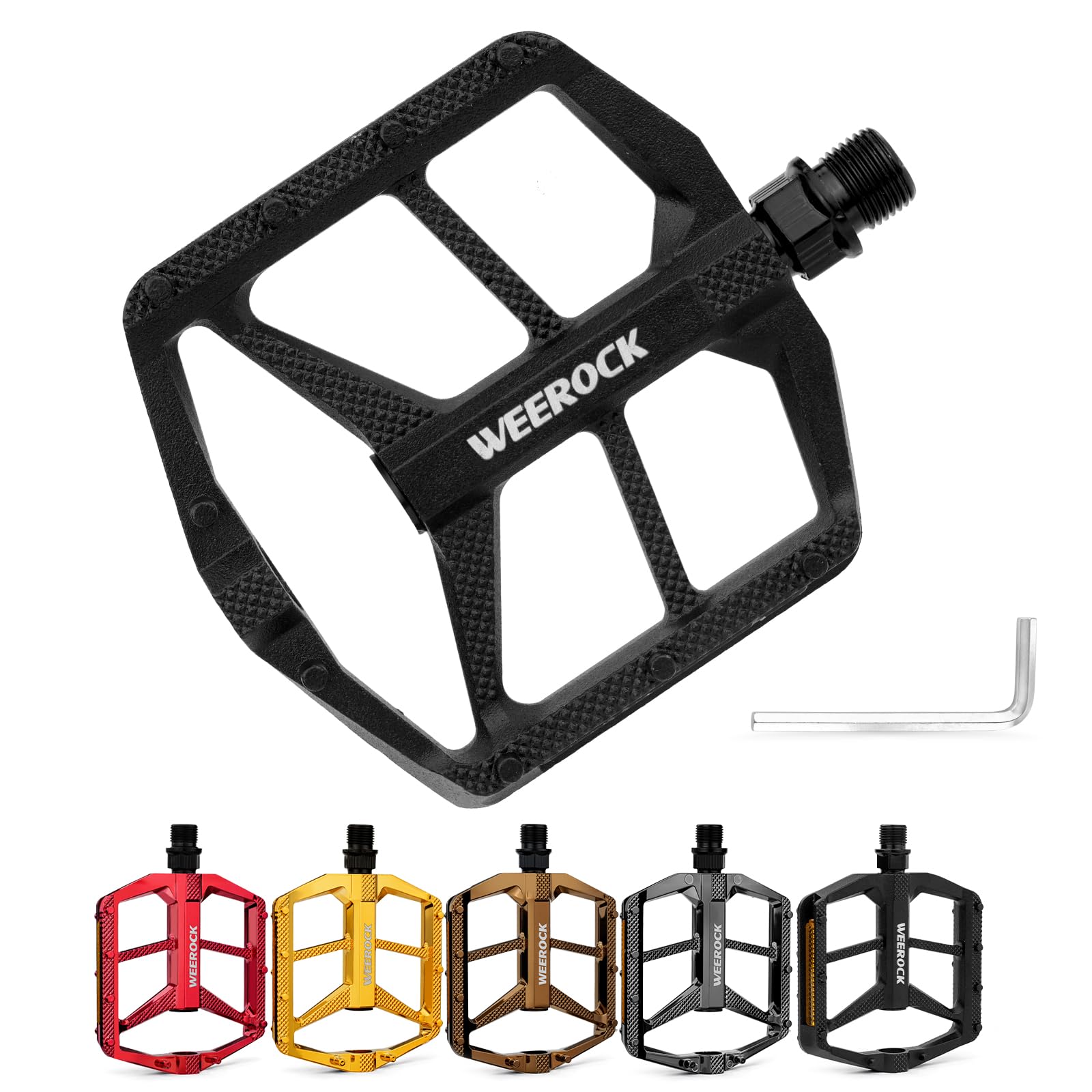 WEEROCK Bicycle Pedals Aluminium MTB Pedals with DU Bearing & Reflector