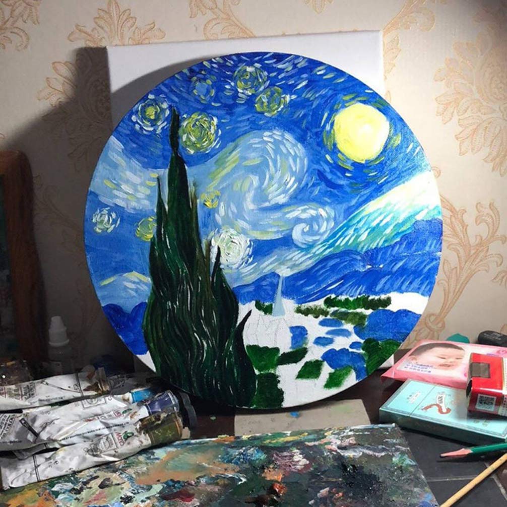 Lurrose Toile Ronde Tendue en Coton Blanc Cadre en Bois, pour Peinture à L'huile et Dessin, Format 40cm pour Artistes et Amateurs de Création