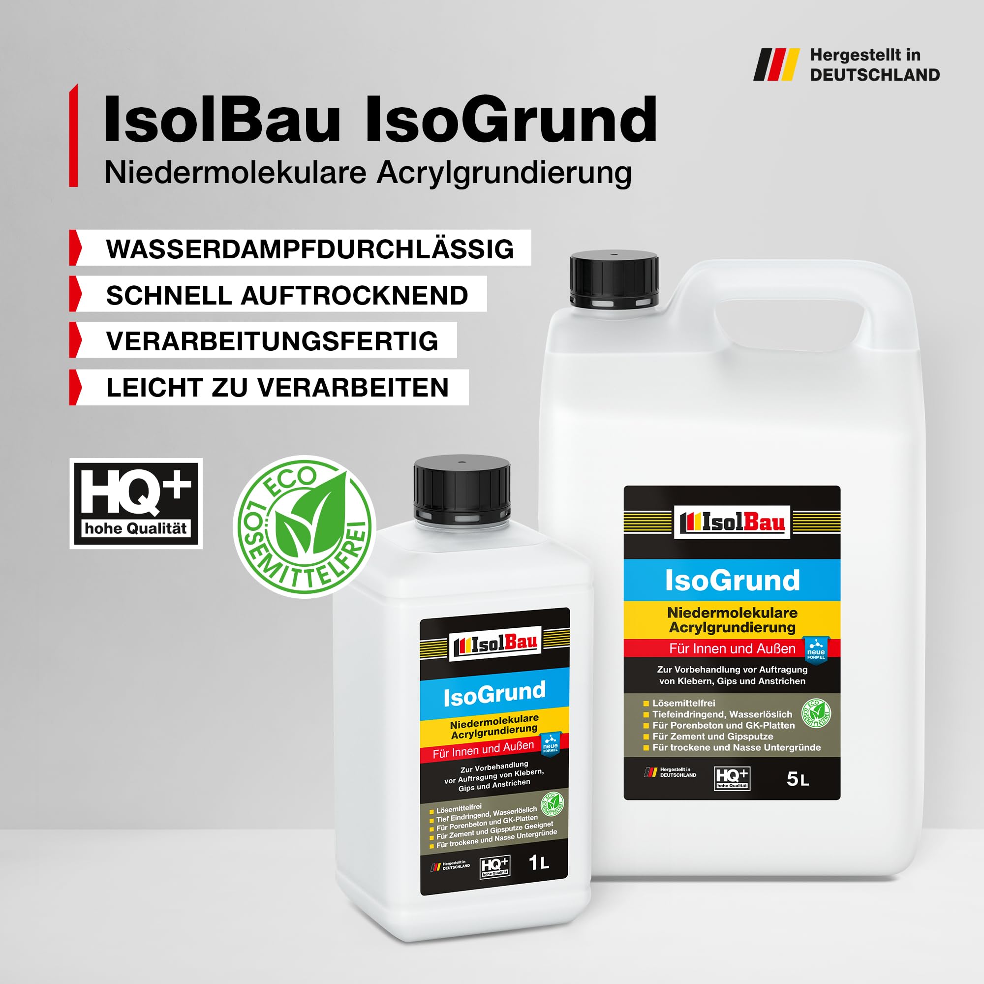 Isolbau IsoGrund Solution d'apprêt acrylique à faible poids moléculaire, 10 l, prête à l'emploi, pour l'intérieur et l'extérieur, pour apprêt professionnel