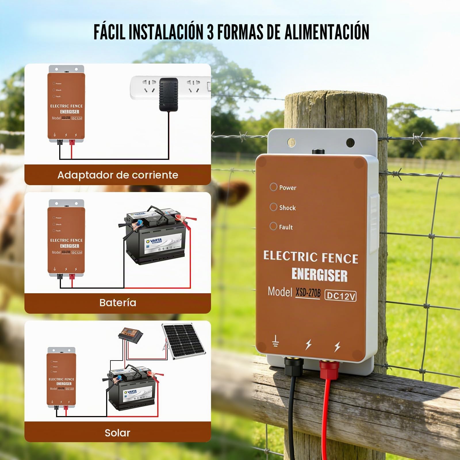 Pastor Electrico 1,5J/10kV baja impedancia – Potente equipo 10 km para pastos pequeños. Protección para ganado, ovejas, aves contra jabalíes. Controlador impermeable.