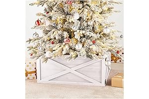 Glitzhome Washed White Wooden Christmas Tree Collar Tree Box