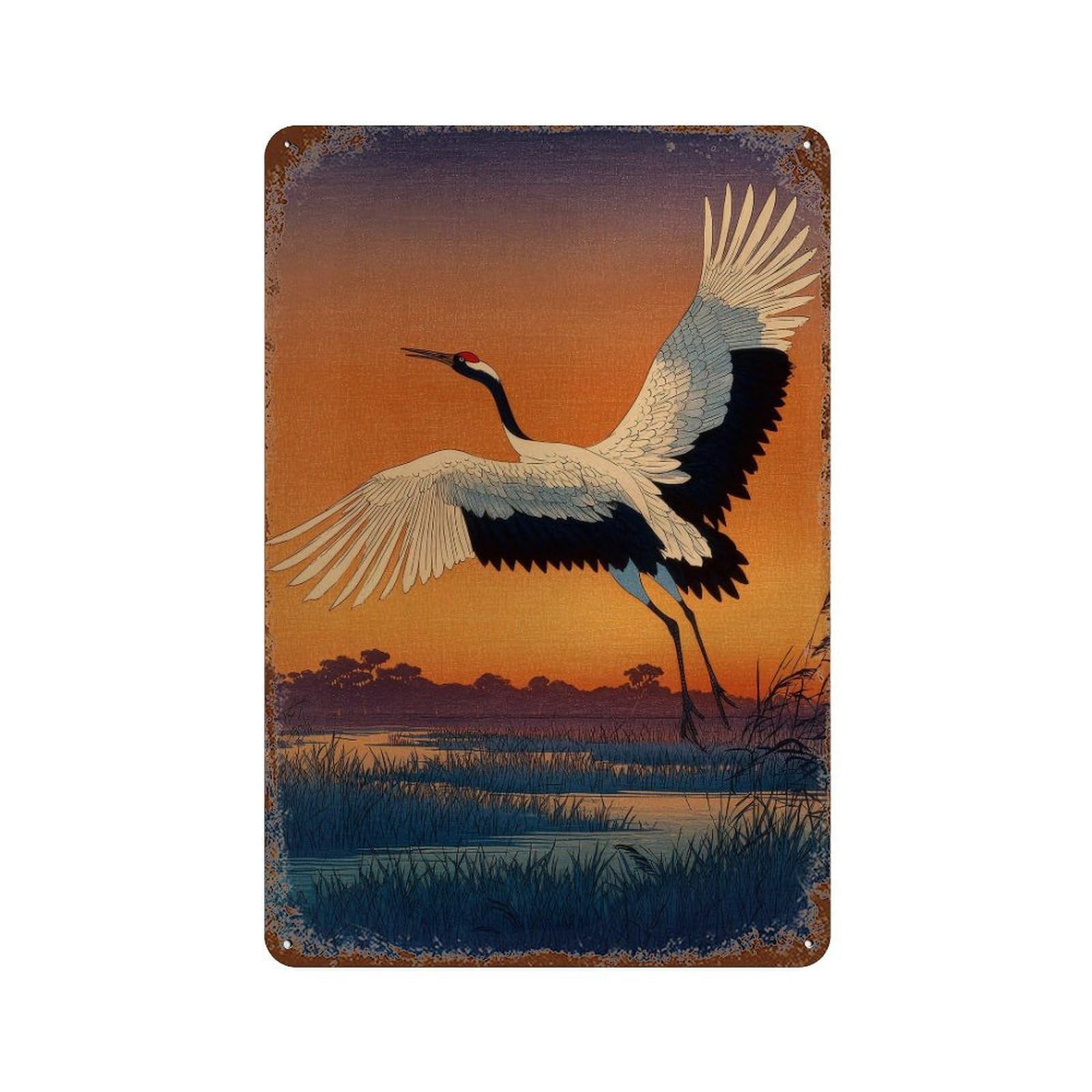 xiaoxiaoshen Crane Bird. Japanese Ukiyo Wall Decor Art Metal Tin Poster Modern Home Decor Art Home Bar Shop Decorations Vintage Sign 30x20cm