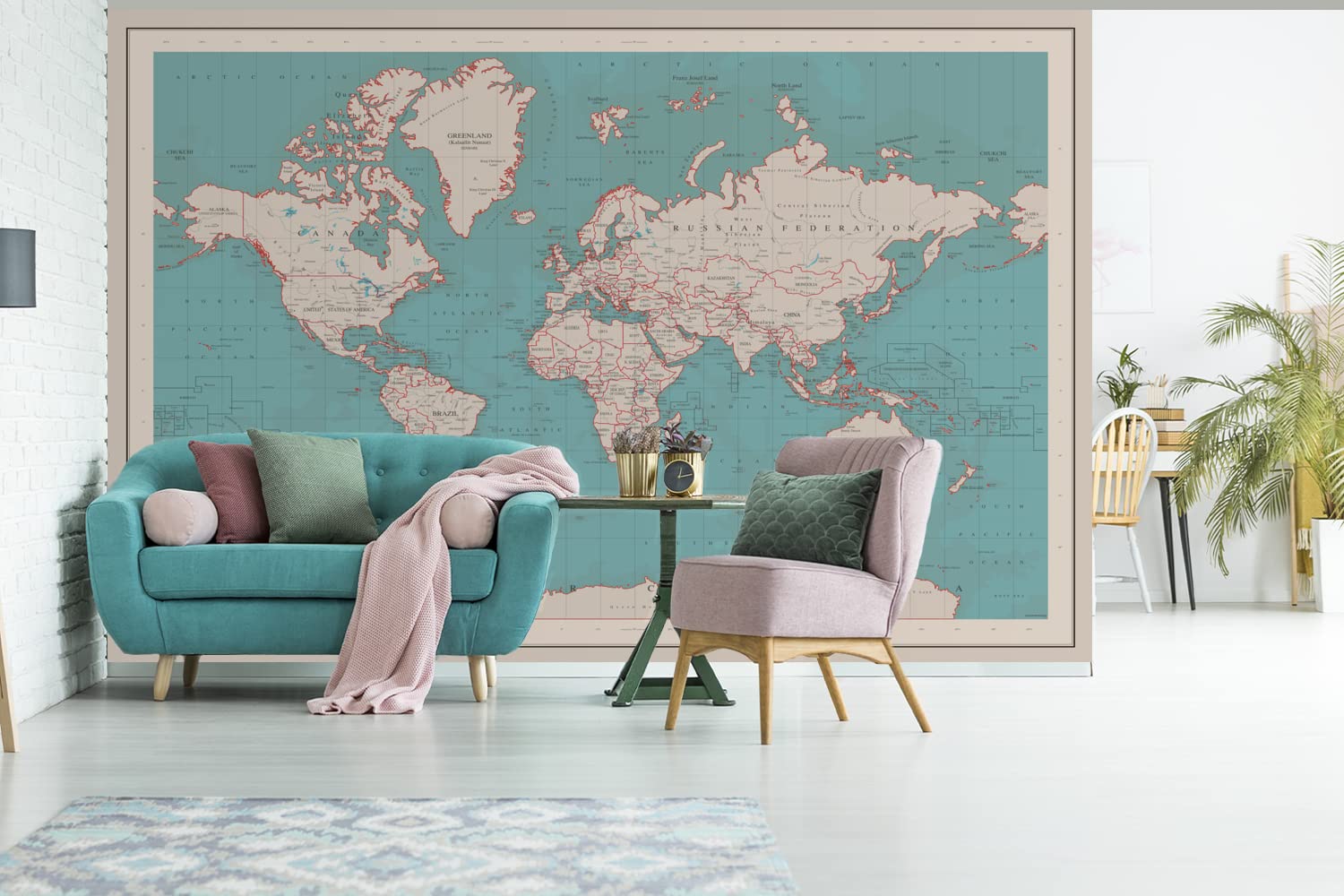 Selbstklebend Tapete Wandpapier Wandaufkleber Fototapete Tapeten Wanddeko 330x220 cm Weltkarte - Vintage - Atlas - Kinder - Jungen - Mädchen