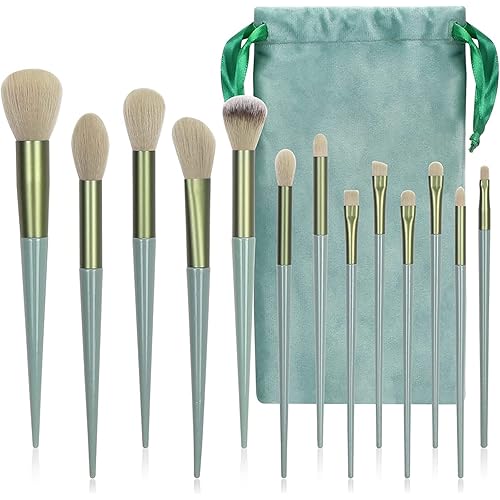 13pcs Makeup Brushes,Makeup Brush Set for Eyeshadow Blending Eyebrow Eyeliner(Light Green）
