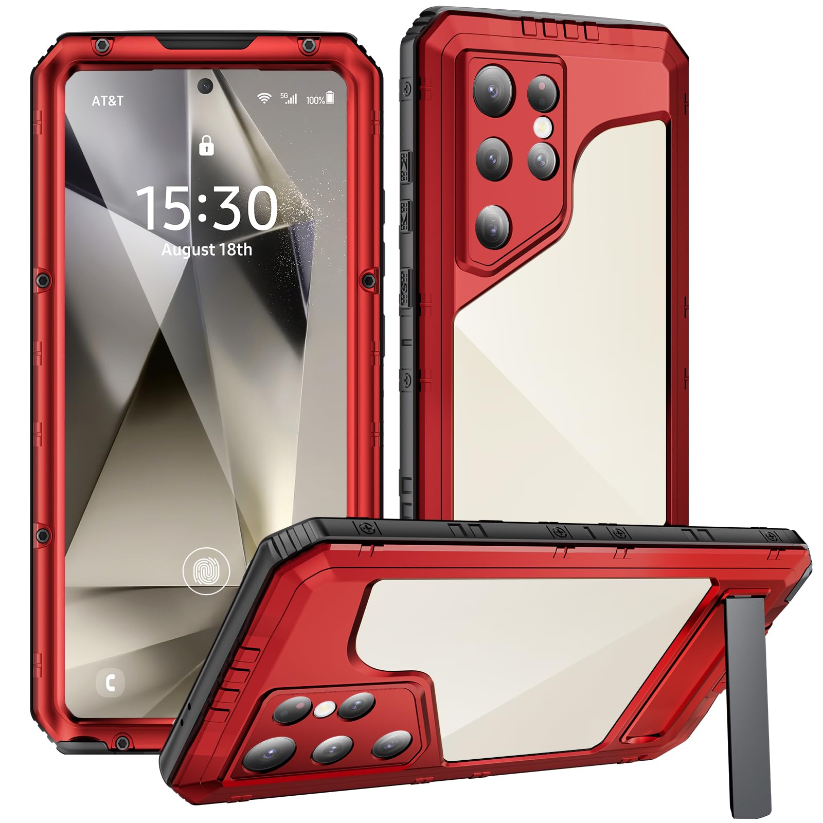 Mitywah Waterproof Case for Samsung Galaxy S24 Ultra, Heavy Duty Metal Kickstand Case, Full Body Shockproof Phone Case with Built-in Screen Protector