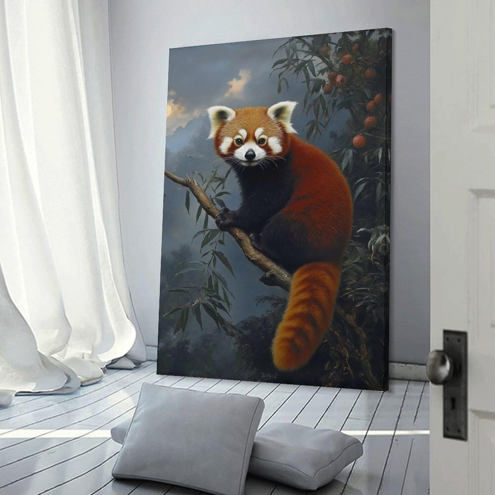 Junmoney Canvas Art Print Red Panda on Branch, 20x30inch(50x75cm), for Office, Study Or Home Workspace, Home Office Artwork with Decorative Appeal