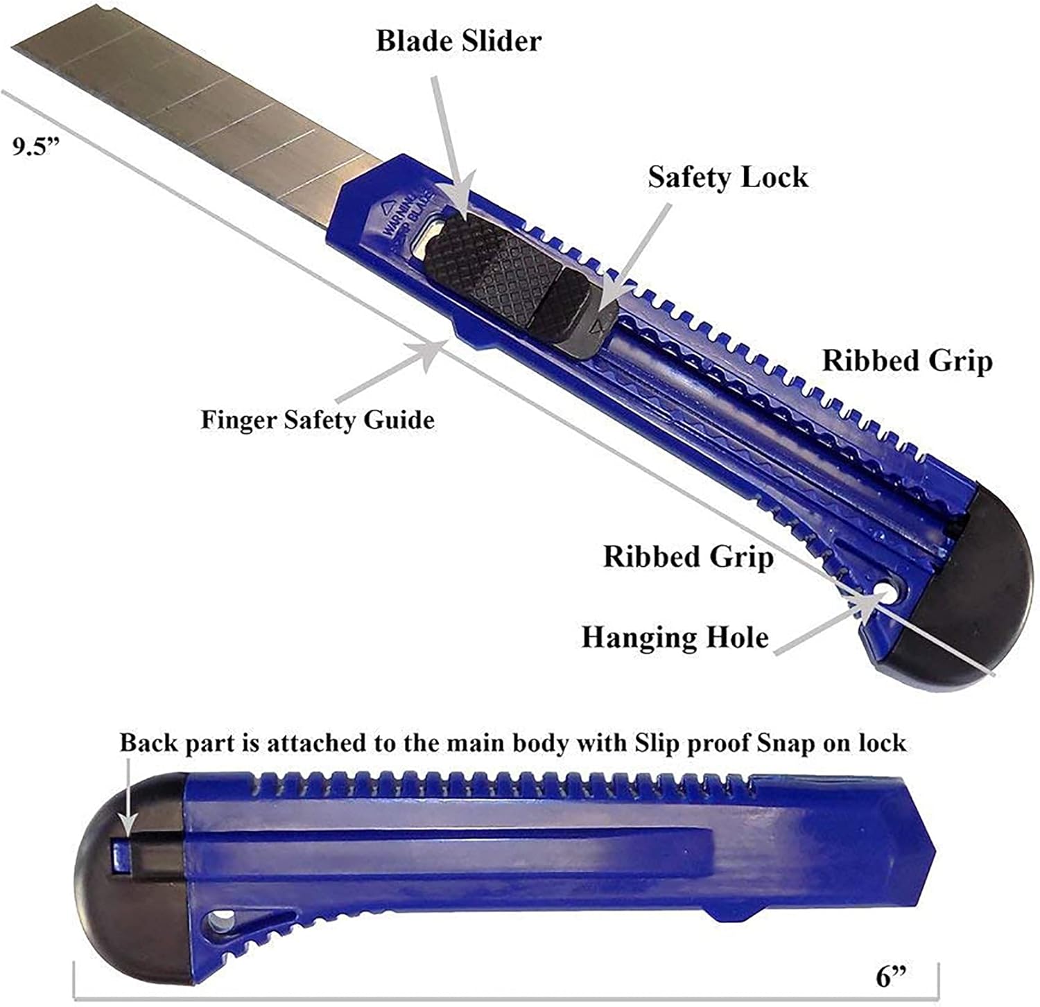 24 Box Cutter Utility Knife Tool with Retractable Snap off Razor Blade 6 Blue 6 Yellow 6 Red 6 Green
