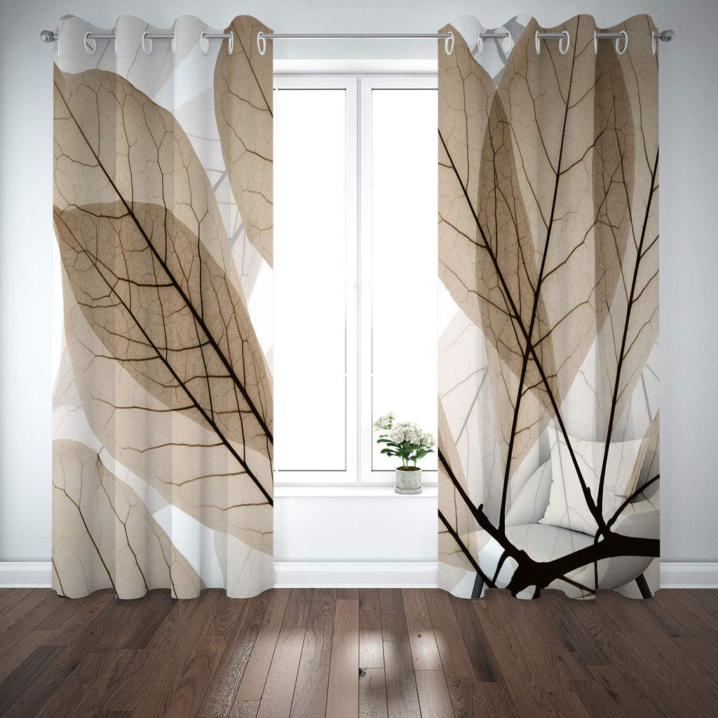 Cortinas Niño Niña Habitacion Opacas Con Ojales 2 Piezas 3D Textura De Hoja Blanca Y Marrón Patrón 234X230Cm（An X Al）Cortinas Termicas Aislantes Frio Y Calor Salón Dormitorio Ventana Decoración Hog