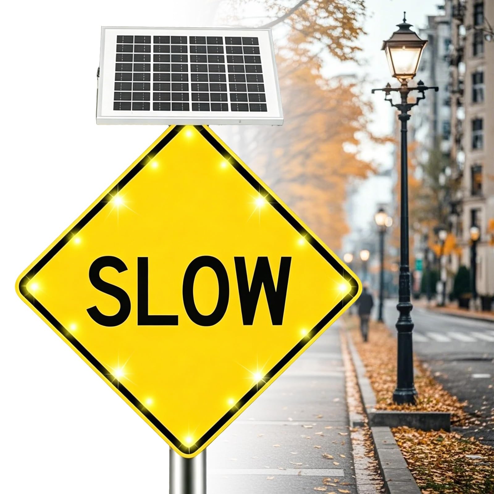 Solar-Powered Parking Sign, Solar Powered LED Blinking Street Sign, IP65 Waterproof, with a Flashing Indicator Light, for Older Residential Communities