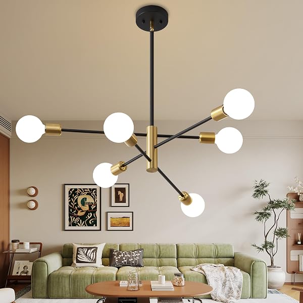 Deyidn Sputnik Chandeliers Modern Industrial E26 Chandeliers Mid Century Ceiling Lighting Fixture for Living Room, Kitch