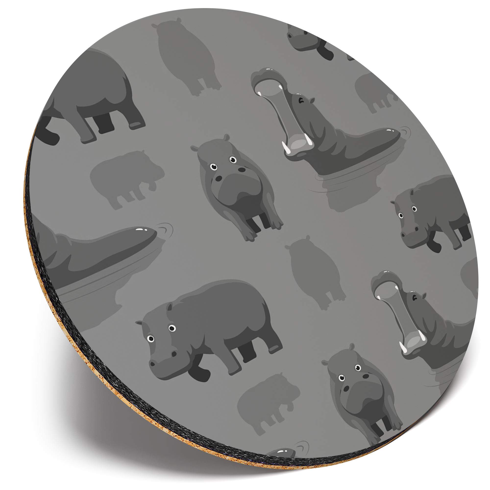 Destination Vinyl Ltd Multicolor Round Single Coaster - Bw - Hippopotamus Print Hippo |Glossy Quality Coasters | Tabletop Protection For Any Table Type #36720