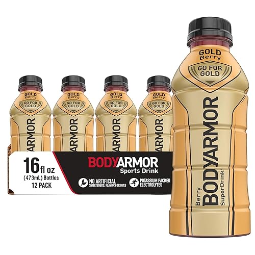 BODYARMOR - Bebida deportiva, baya dorada, sabores naturales con vitaminas, electrolitos ricos en potasio, sin conservantes, perfecta para