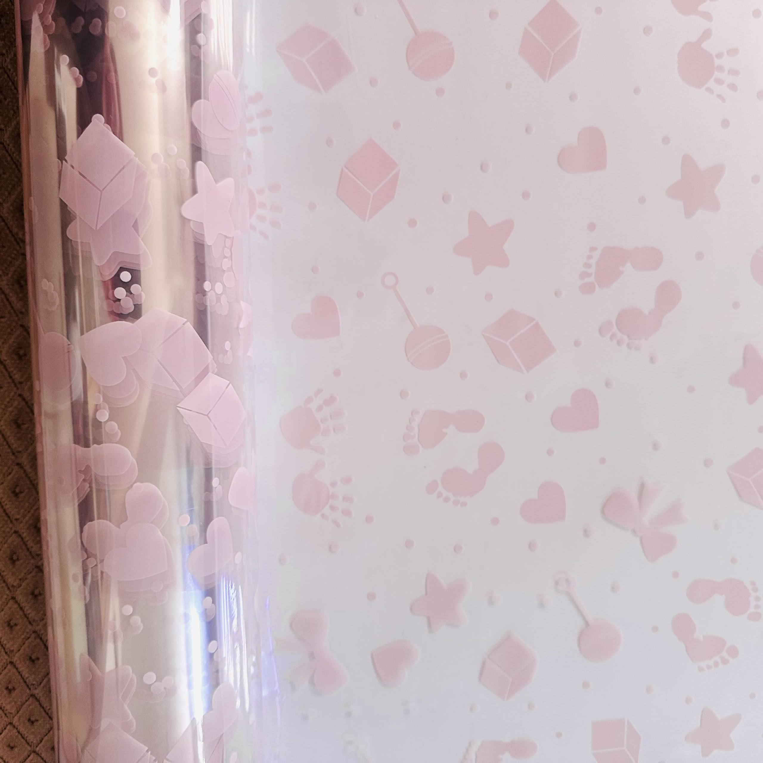 ShredAstic® BABY PRINT PINK GIRL Cellophane Gift Wrap film Baby Shower Hamper (20 metres x 80cm on a roll)