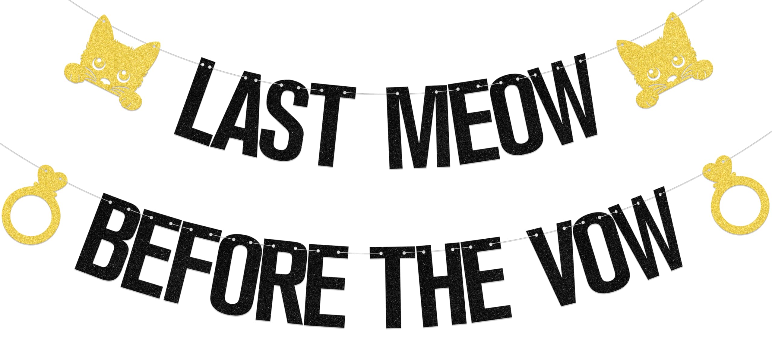 Last Meow Before the Vow Banner,Cat Themed Bachelorette Bridal Shower Party Decor, Engagement Wedding Party Supplies Black Double-Sided Glitter