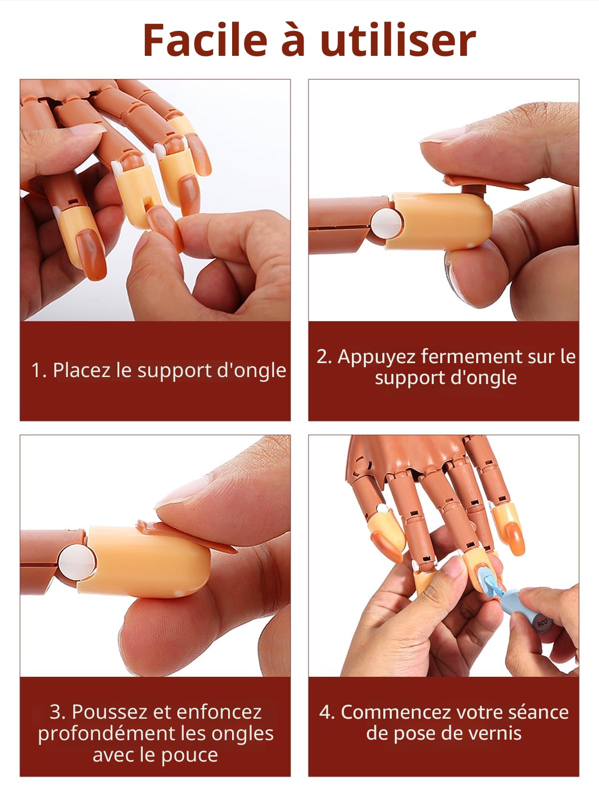 Main d'Entrainement Manucure: Flexible Fausse Main pour Ongle avec 300 Pièces Faux Ongles - Durable Main Entrainement Ongles pour Débutants Salon Maison