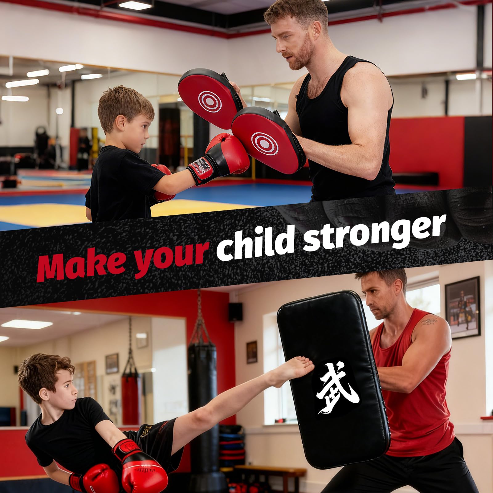 3 in 1 Handpratzen Set für Boxen & Kickboxen, 2x Box Pratzen aus PU Leder + 1x Kick Pad, Schlagpolster für Erwachsene, Jugendliche & Kinder, Sicheres Kampfsport Zubehör für Taekwondo, Muay Thai