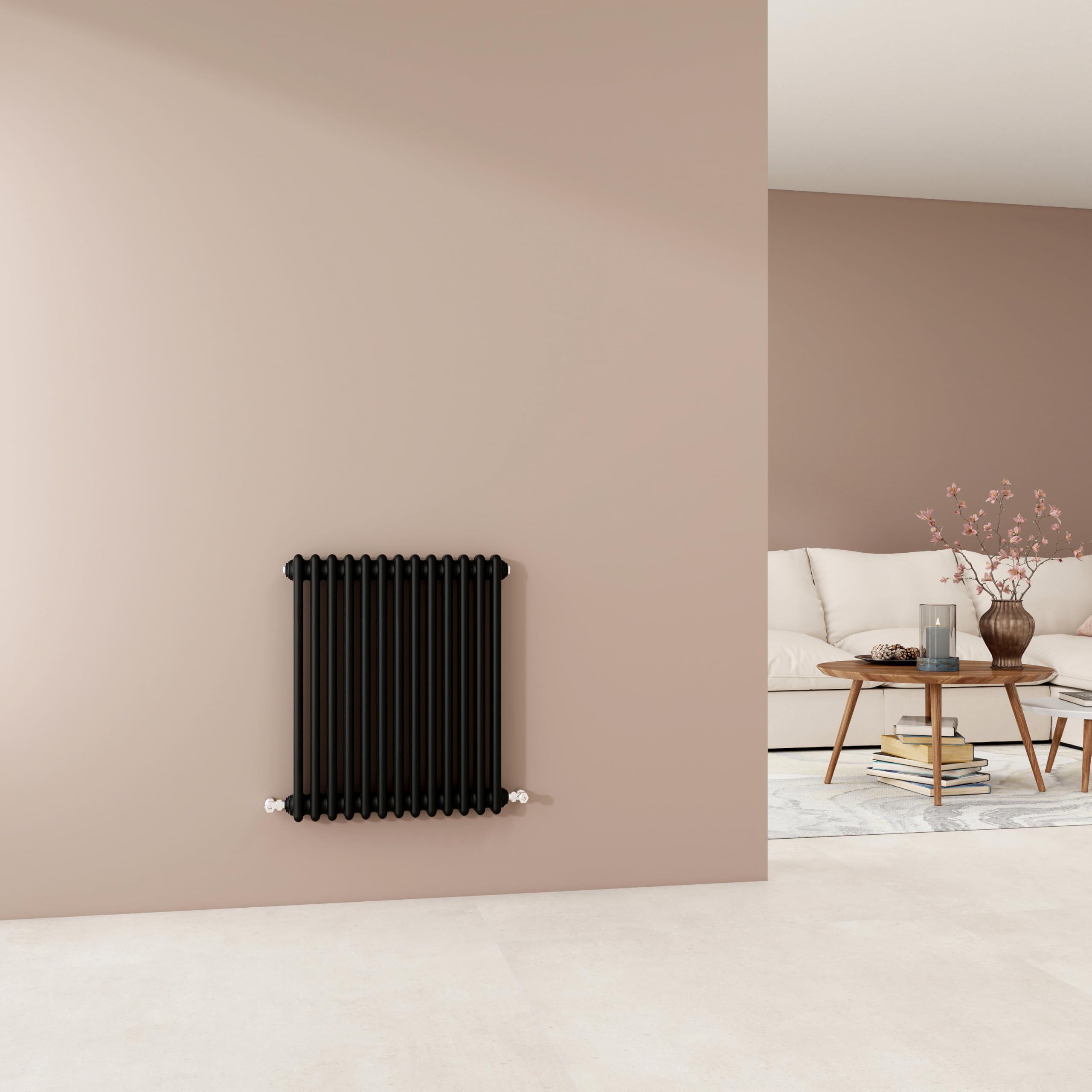Traditional 2 Column Cast Iron Design Radiator, 600x605mm Horizontal Black Rads, Wall Mounted Central Heating Column Radiator, Suitable for Bathroom, Bedroom, Office, Stylish Hall Radiator