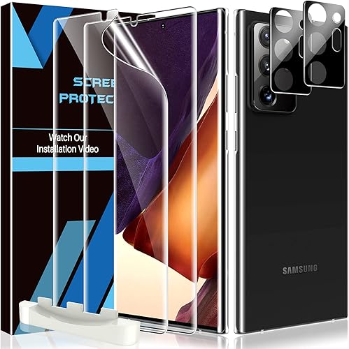 LK Paquete de 2 protectores de pantalla para Samsung Galaxy Note 20 Ultra 5G de 6.9 pulgadas, paquete de 2 protectores de lente de cámara,