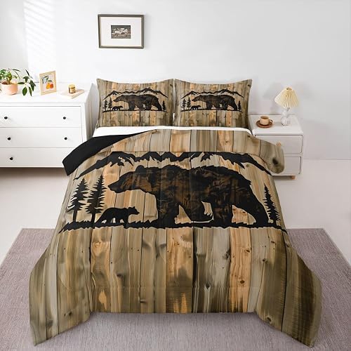 Erosebridal Cabin Bear Comforter Set Full | Rustic Jungle Hunting Bedding Set Wo