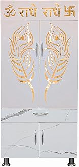 SHLOK Wooden Temple for Home with Inbuilt LED Light System Engineered Wood Home Temple (Height: 130, Pre-Assembled)