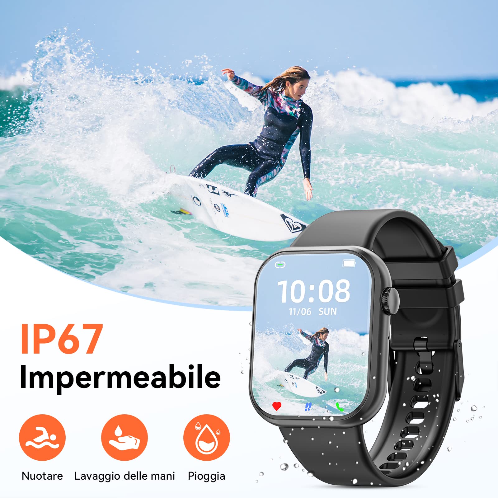 Hwagol Smartwatch Uomo Donna, 1.85'' Orologio Smartwatch con Chiamata Bluetooth, Smart Watch con Contapassi/Sonno/SpO2/Cardiofrequenzimetro, 140+ Sportive Orologio Fitness per Android iPhone