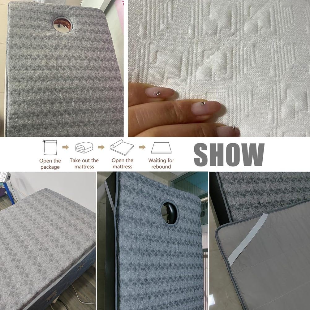 Topper De Colchón De Cama De Masaje De Espuma Viscoelástica De Látex Cojín Antideslizante para Cama De Pestañas con Orificio Topper De Mesa De Masaje De SPA 4 Cm,Blanca,70 * 185cm(S)