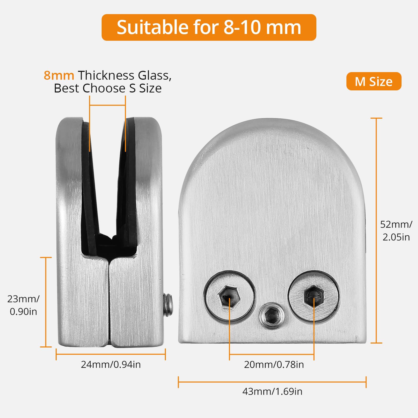 Neoteck Edelstahl Glasklemmen Set - 8 Stück Für 8-9mm Glas, Handlauf & Treppengeländer