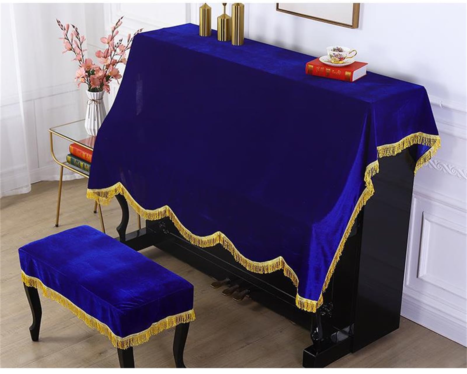 SUNMME Tasseld Piano Dust Cover Solid Color Upright Thickened Half Stool Cloth Pianoniture Protective Decorative Cover/a/double (a Double Stool)