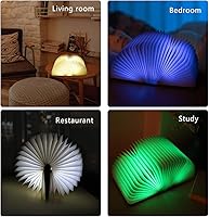 Vista 18 de XIUDI 8 Colors Small Folding Book Lamp,Wooden Book Lights,Upgraded Version Portable Desk Light,Novelty LED Paper Lantern with USB Rechargeable Night
