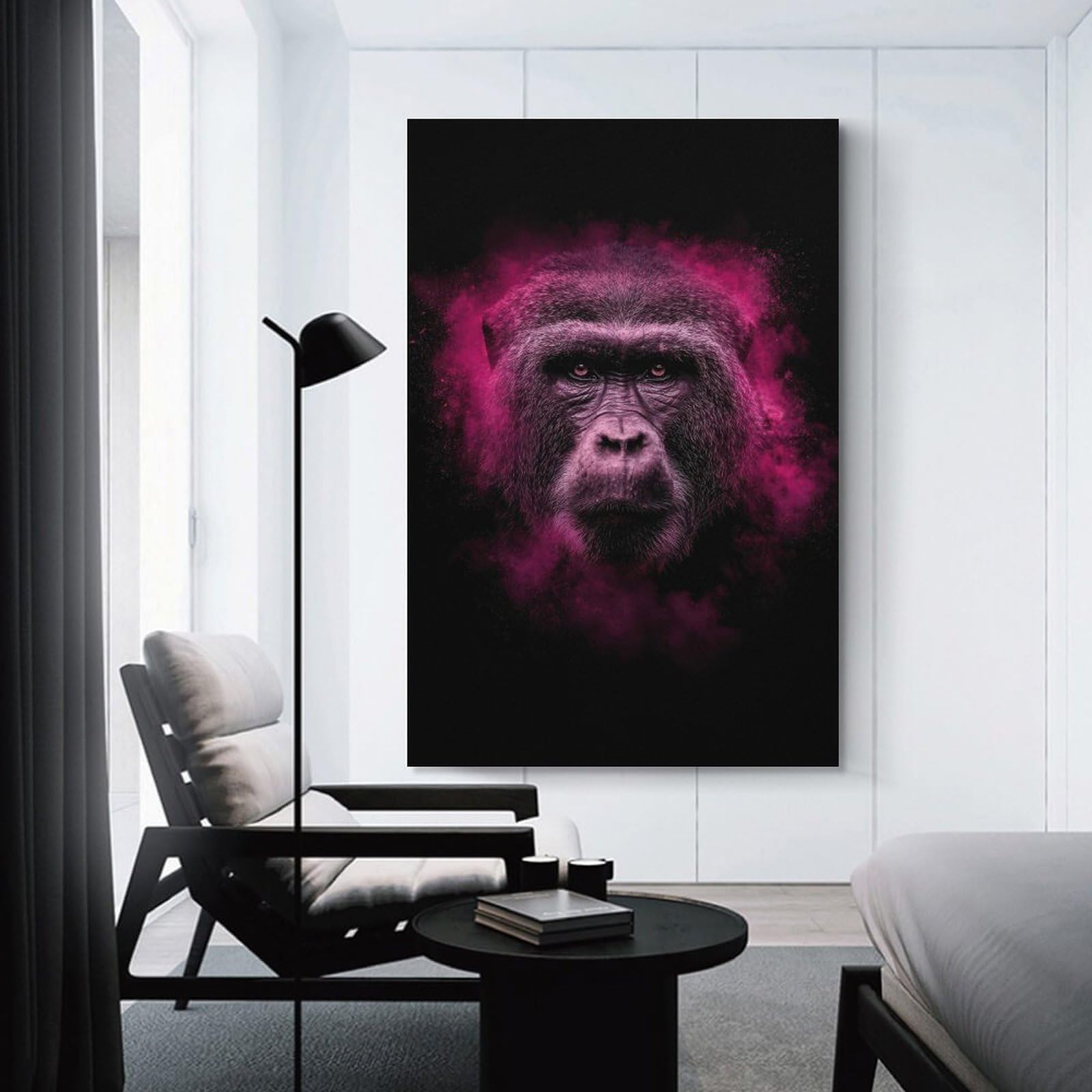 Junmoney Gorilla with Pink Smoke Explosion Decorative Wall Artwork, 20x30inch(50x75cm), for Home Lounge, Bedroom Or Reading Nook, Easy Decor for Gallery Walls