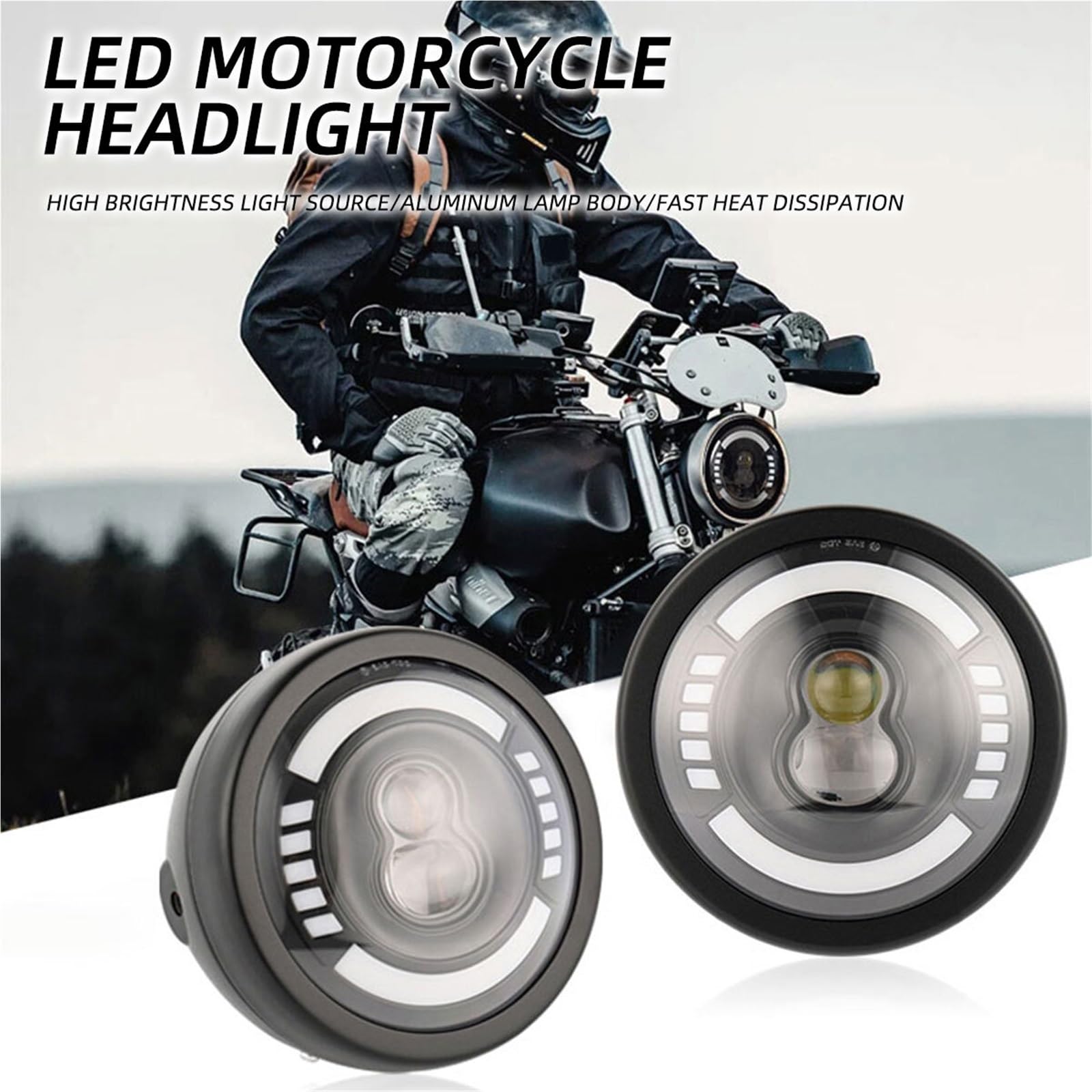 7-calowy reflektor samochodowy motocyklowy LED DRL pasuje do Cafer Racer Kawasaki Yamaha uniwersalny